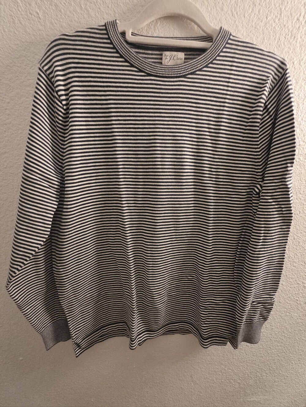 J. Crew Black and White Striped Crewneck Sweater